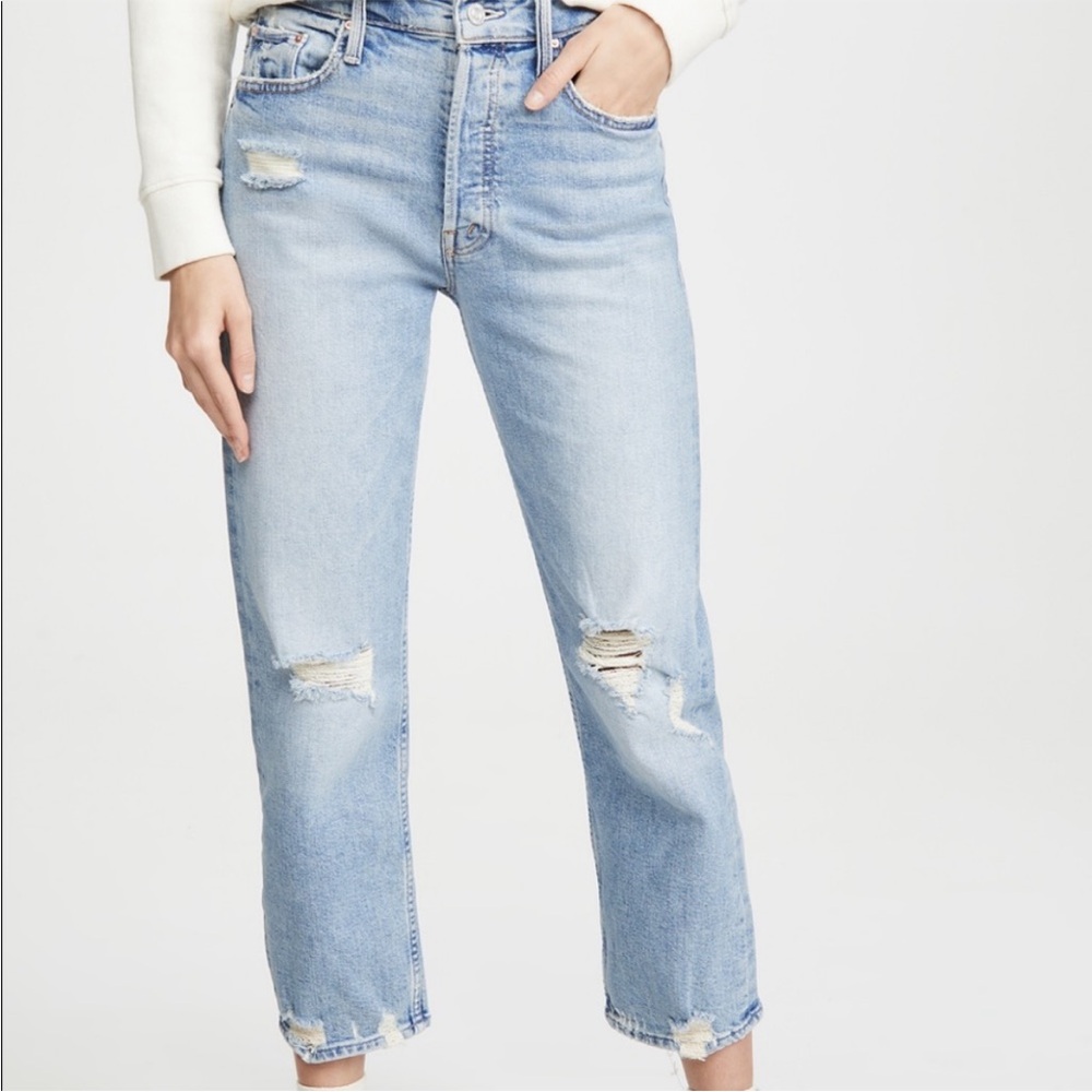 MOTHER Light Blue Cropped Distressed Jeans
